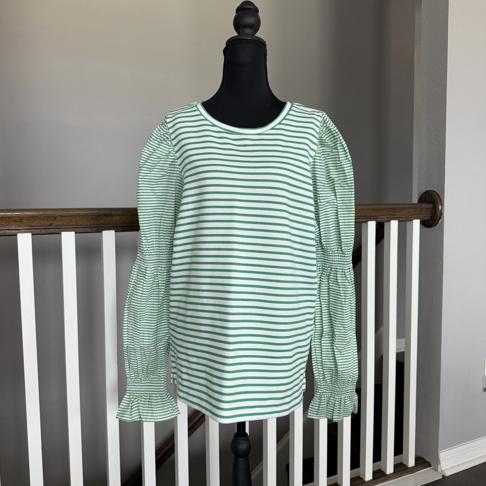 Addison Bay NWT Puff Long Sleeve XL Green White Soft Luxe Preppy Coastal Boho